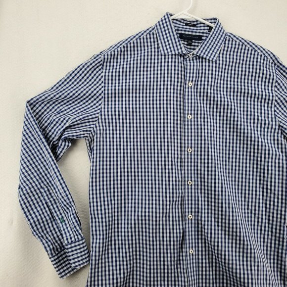 Tommy Hilfiger Shirt Men's L/S Casual Button Up Blue/White Check Lg 16.5 - 34/35 - Picture 4 of 12